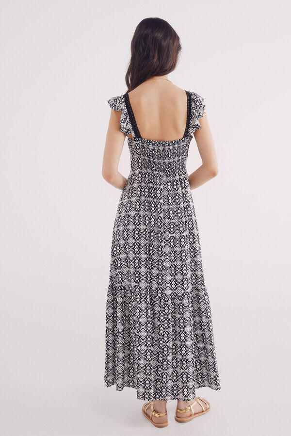 Springfield Vestido midi escote volante lace  negro