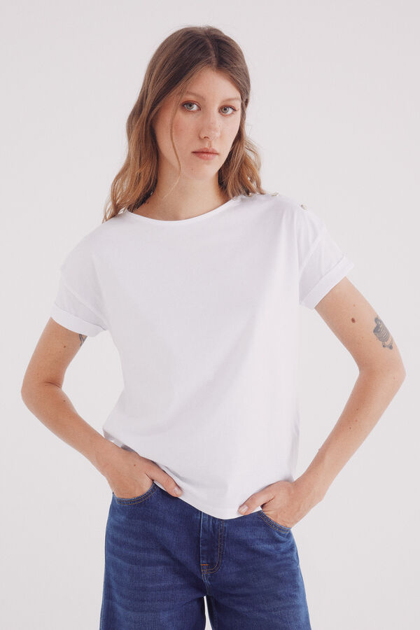 Springfield Playera lisa manga vuelta botones hombro natural