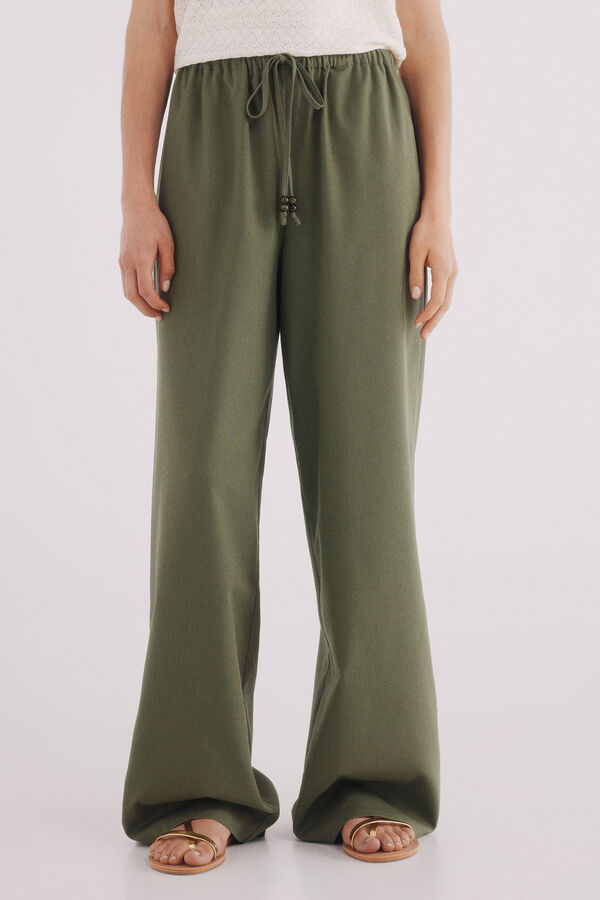 Springfield Pantalón lino ancho verde