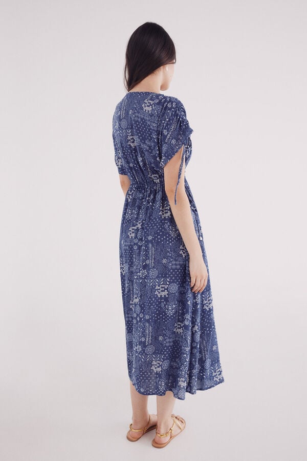 Springfield Vestido midi caftán lazos turquesa