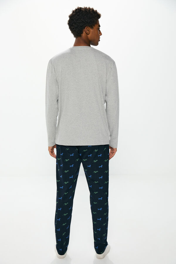 Springfield Pijama largo rib perro salchicha gris