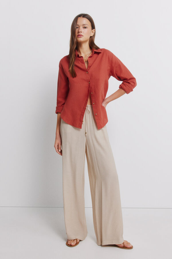 Springfield Camisa escote pico de lino coral