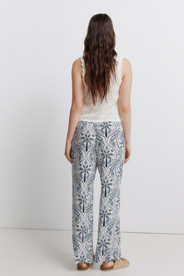 Springfield Pantal&oacute;n fluido estampado blanco