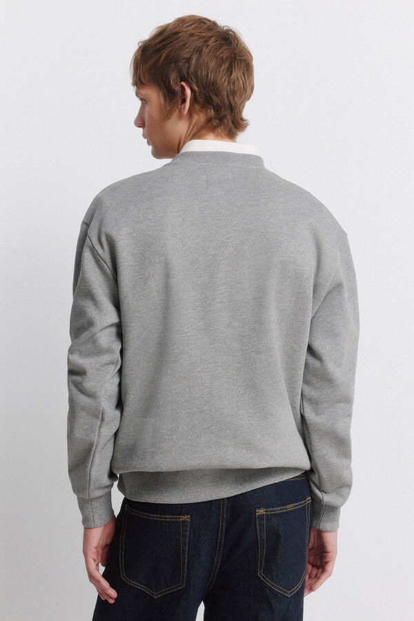 Springfield Cuello redondo ajustado sudadera con parches gris