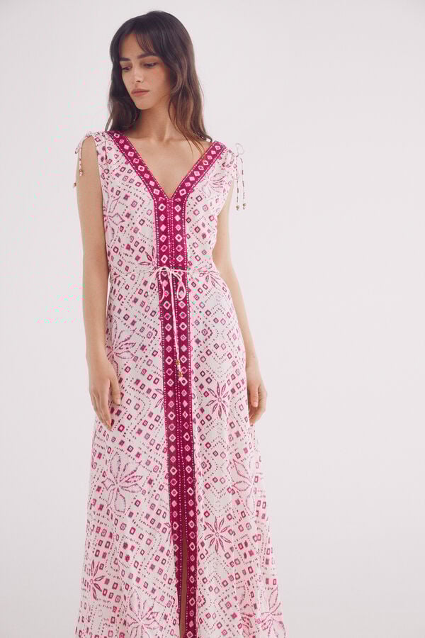 Springfield Vestido midi cenefa central estampado café
