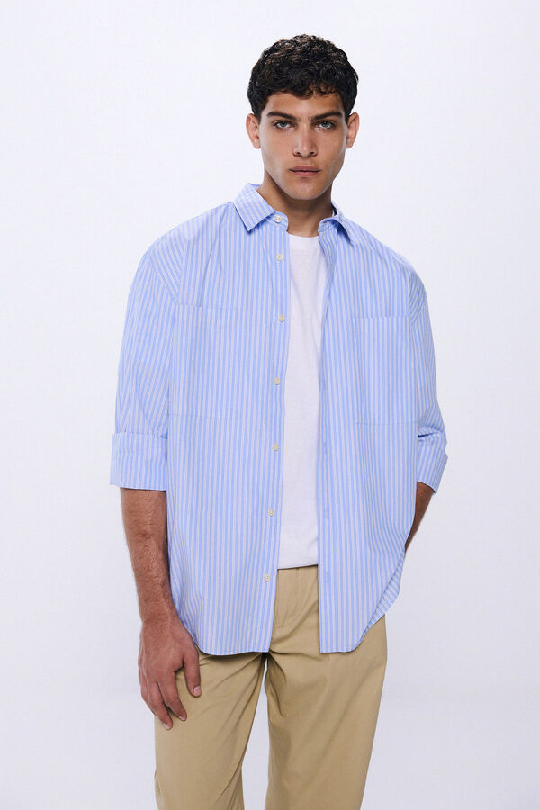 Springfield Camisa oversize rayas popelín azul