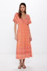 Springfield Vestido midi escote cruce estampado naranja