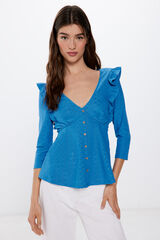 Springfield Blusa Botones Volantes azul