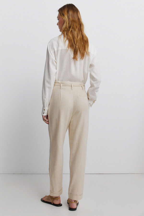 Springfield Pantalones de lino caf&eacute;