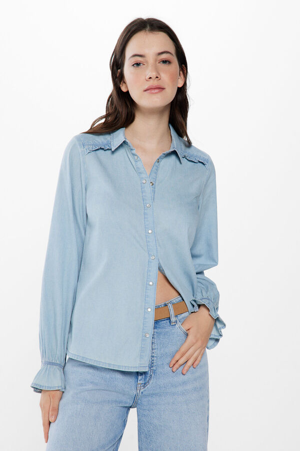 Springfield Blusa jean mini volantes azul medio