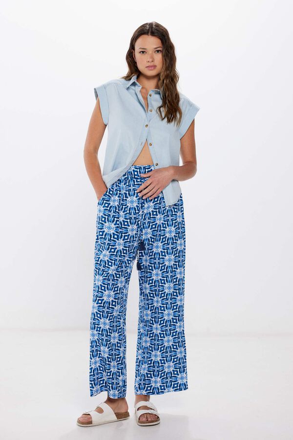 Springfield Pantalones palazzo viscosa rústica azul medio