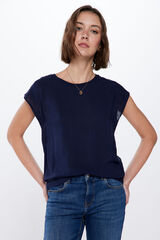 Springfield Playera bordado suizo mangas azul