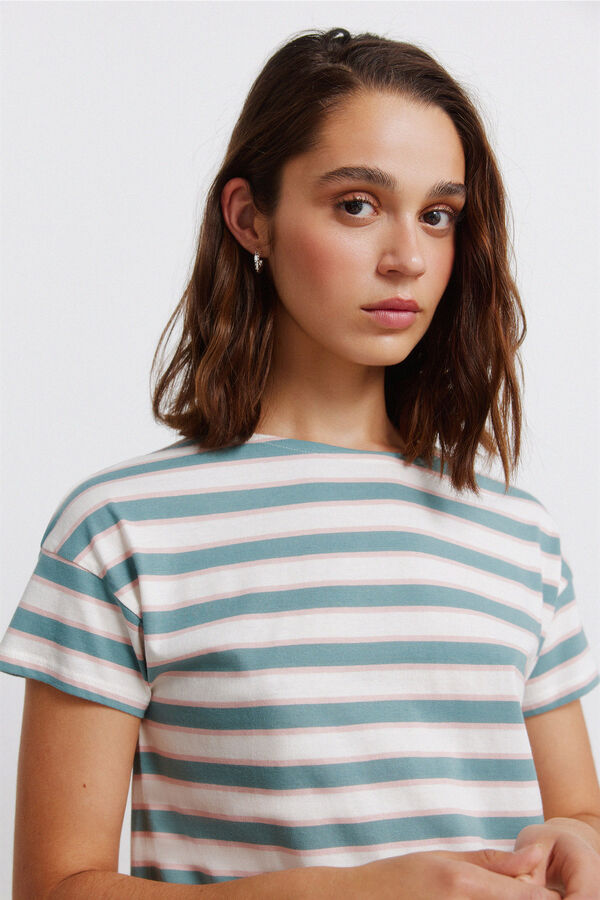 Springfield Playera de algod&oacute;n doble raya blanco