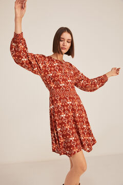 Springfield Vestido Corto Estampado Picos naranja