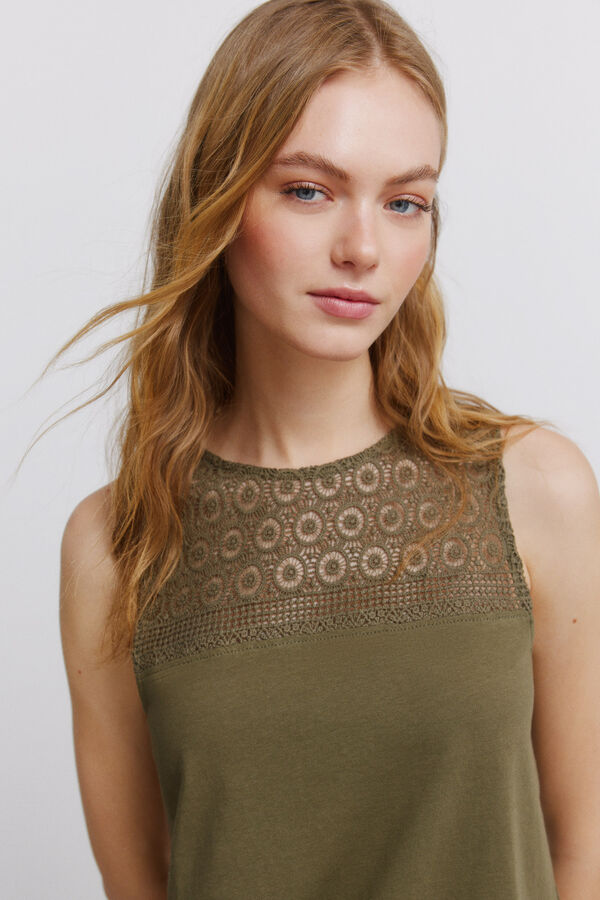 Springfield Playera de tirantes bordada khaki
