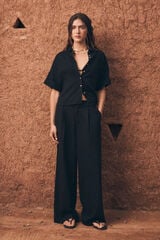 Springfield Pantalones tailoring de lino negro