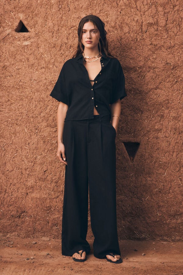 Springfield Pantalones tailoring de lino negro