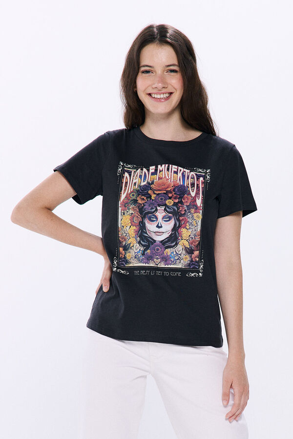 Springfield Playera gráfica "Día de muertos" gris