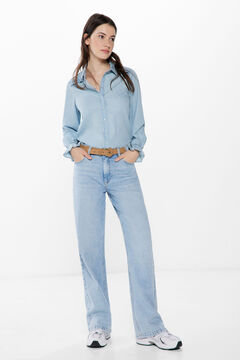 Springfield Blusa jean mini volantes azul tinta