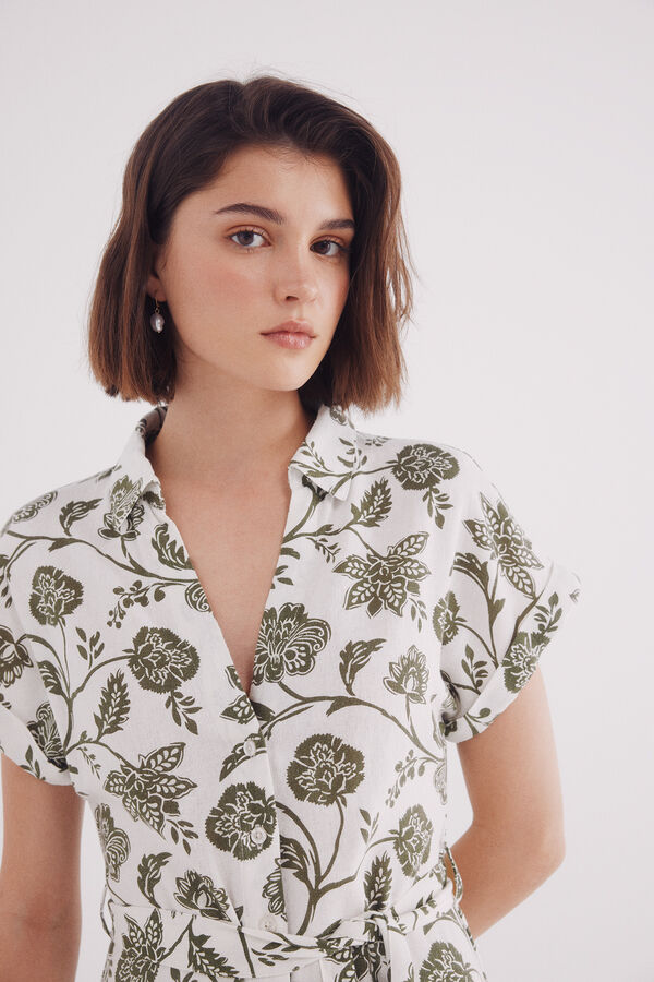Springfield Vestido camisero dobladillo cenefa café