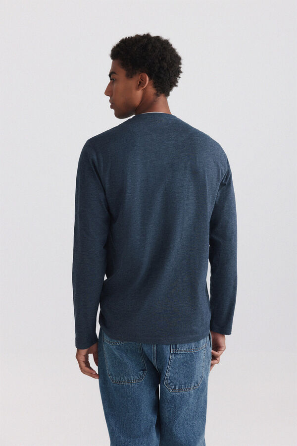 Springfield Playera manga larga cuello redondo con botones doble cuello azul