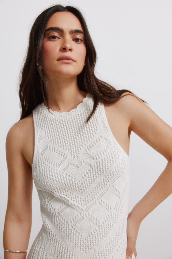 Springfield Vestido midi de punto calado blanco