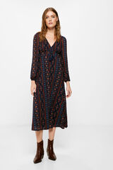 Springfield Vestido midi flores cenefa vertical marino