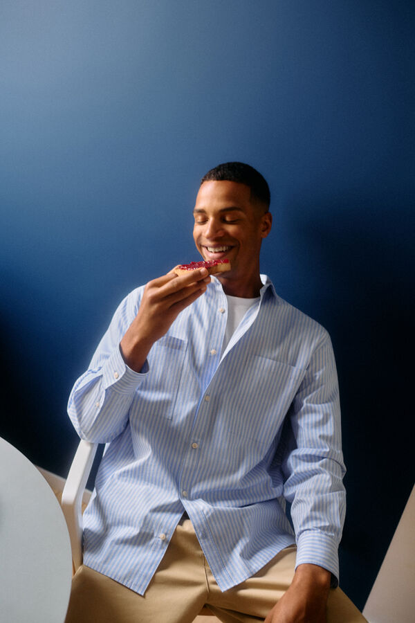 Springfield Camisa oversize rayas popelín azul