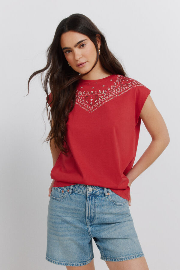 Springfield Playera de algod&oacute;n bandana rojo