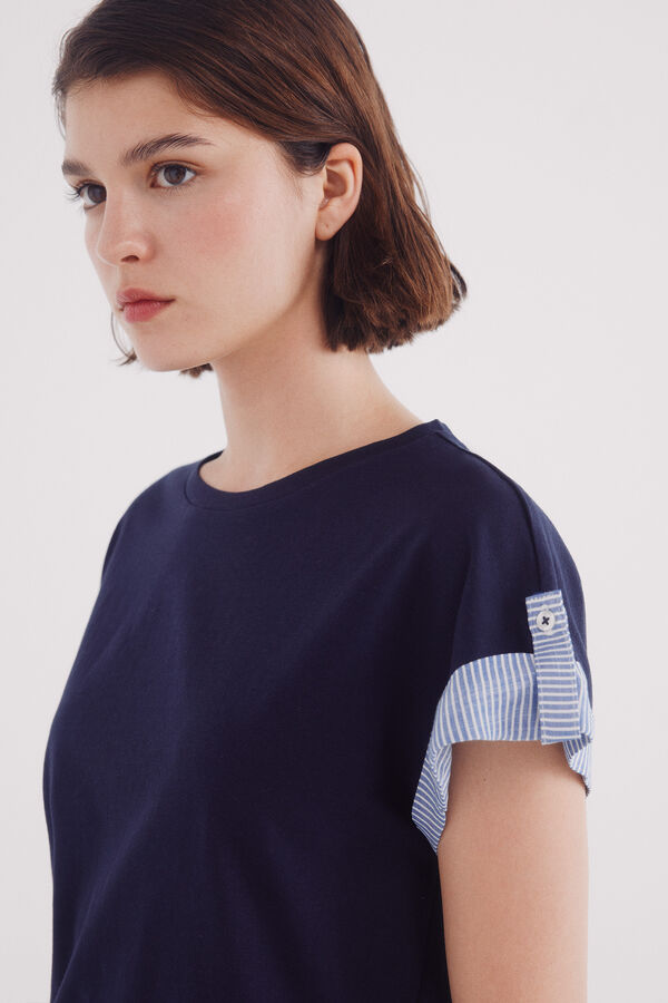 Springfield Playera manga roll up combinada marino