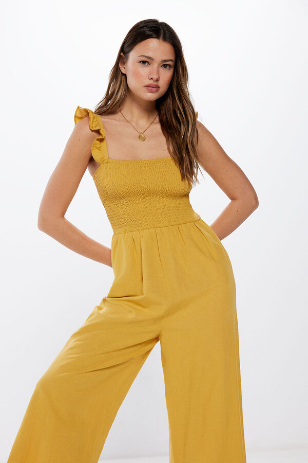 Springfield Jumpsuit tirantes volantes lino amarillo