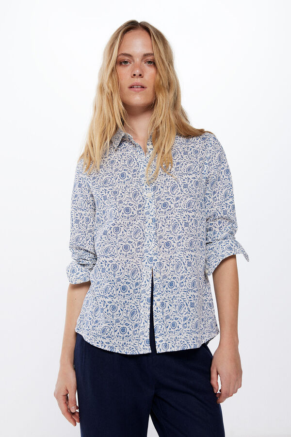 Springfield Blusa básica algodón lino navy