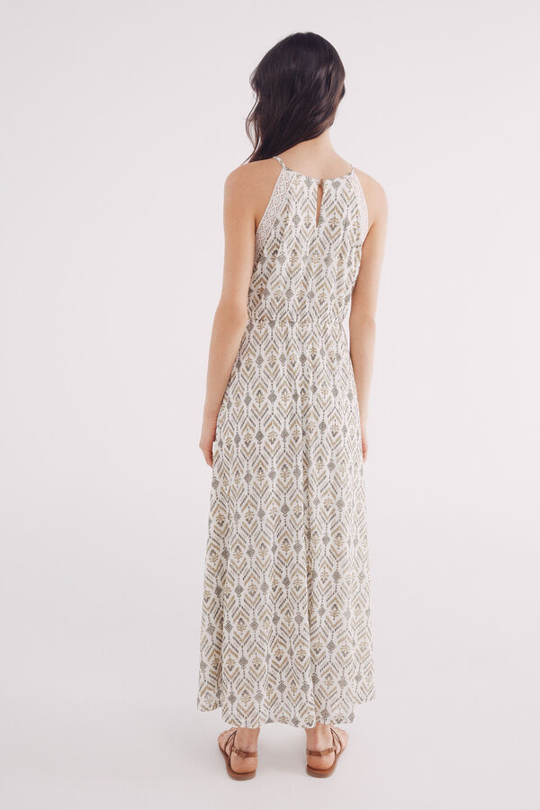 Springfield Vestido midi estampado étnico beige