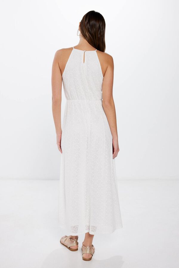 Springfield Vestido largo escote halter crochet blanco