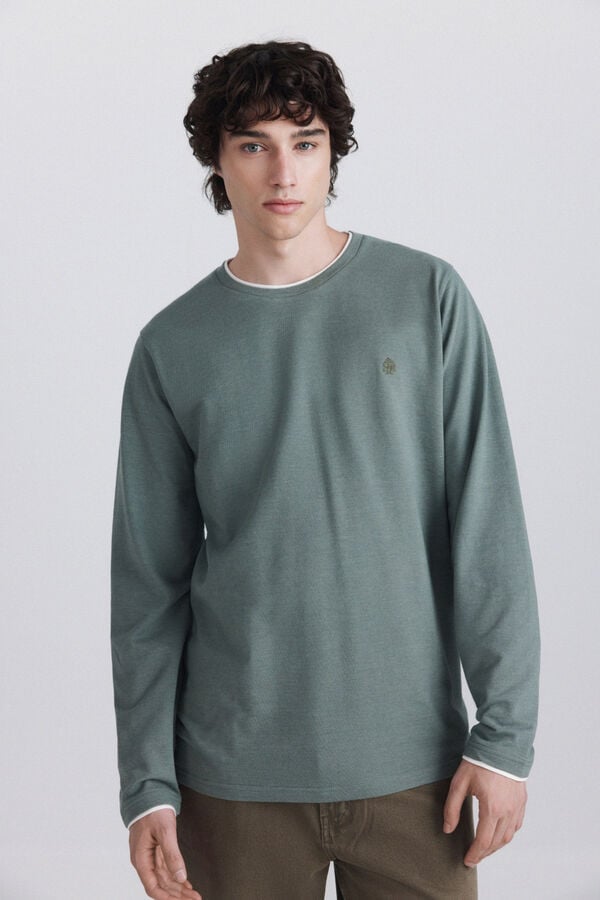 Springfield Playera manga larga doble cuello melange verde