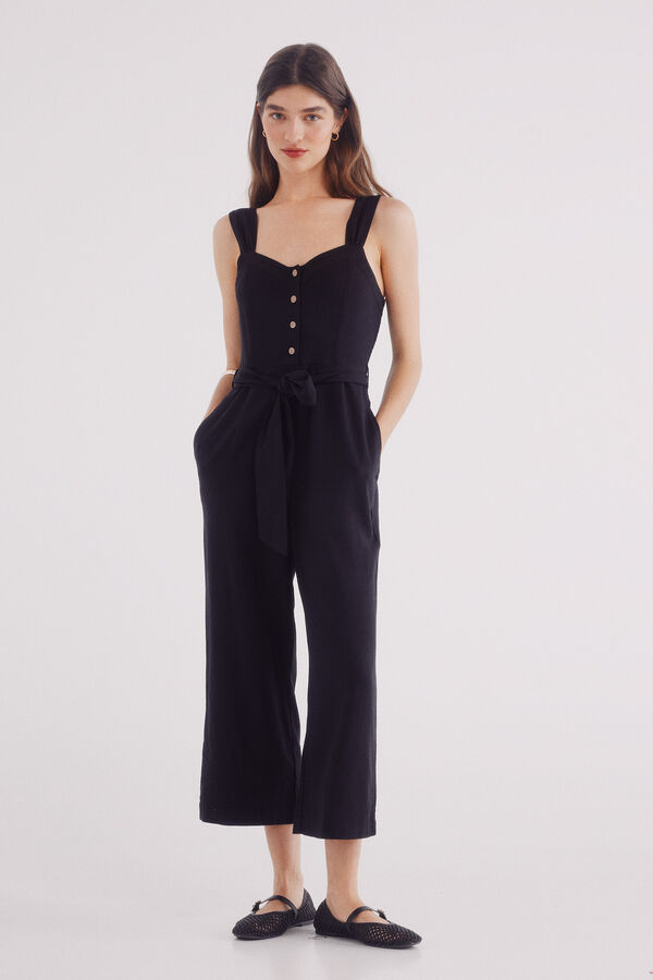 Springfield Jumpsuit lino tirantes negro