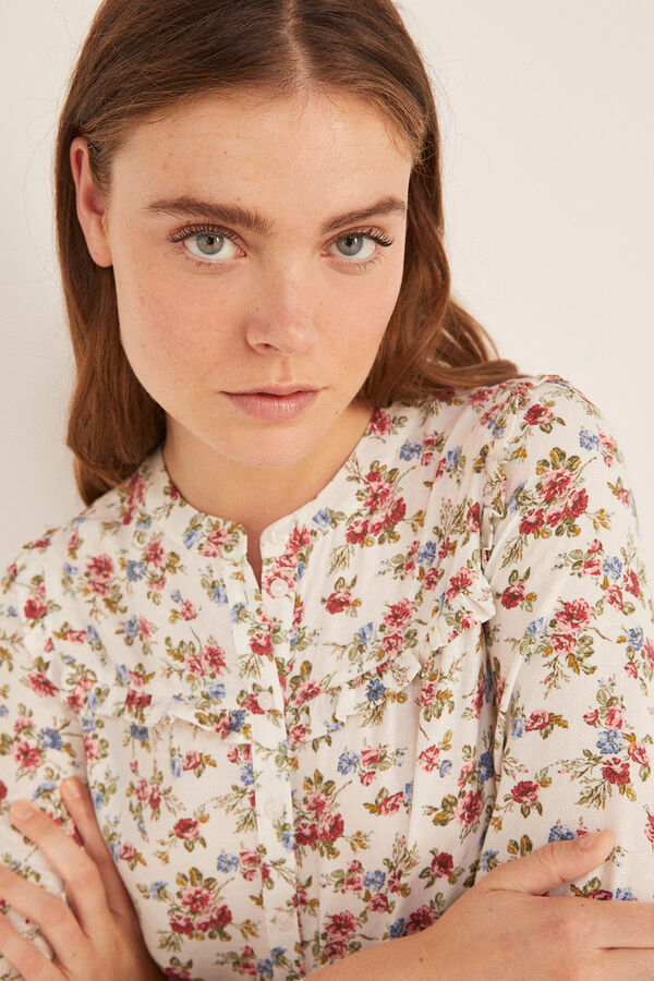 Springfield Blusa Volantes Canesú beige