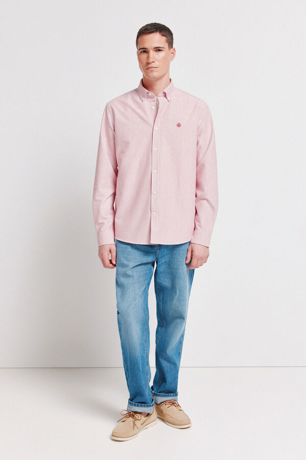 Springfield Camisa oxford a rayas sin arrugas rojo