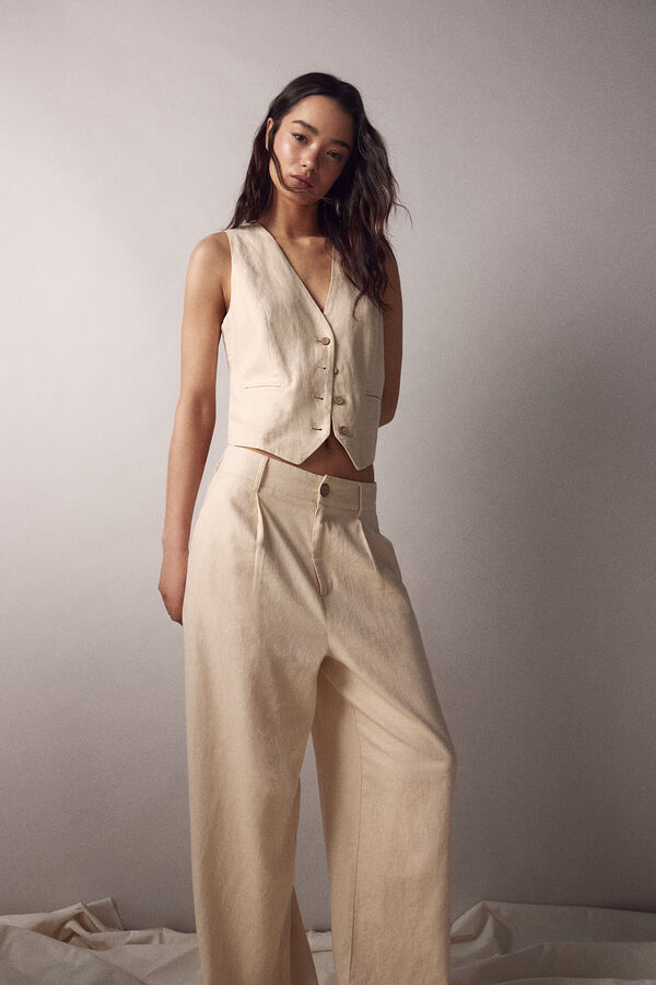 Springfield Pantalón ancho lino beige