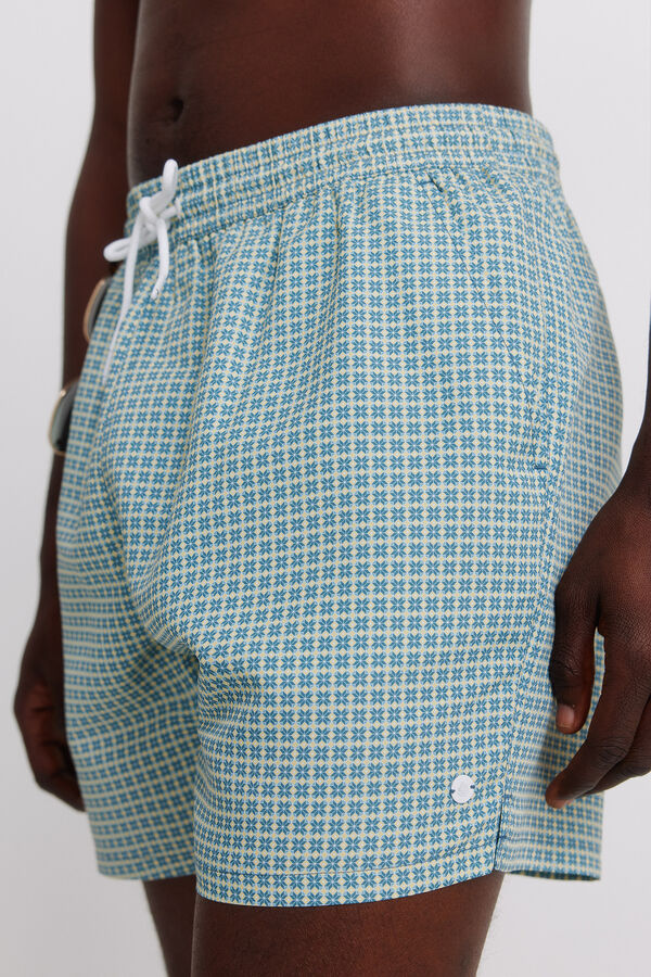 Springfield Traje de ba&ntilde;o estampado geom&eacute;trico con bolsillo y cierre azul