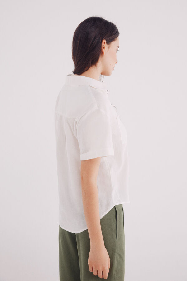 Springfield Camisa manga corta algodón lino café