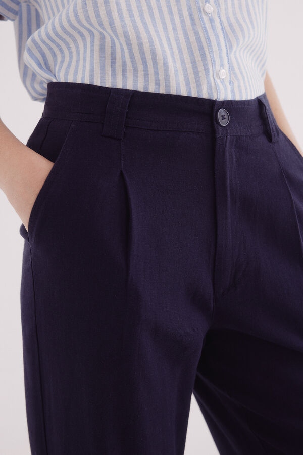 Springfield Pantalón básico lino azulado