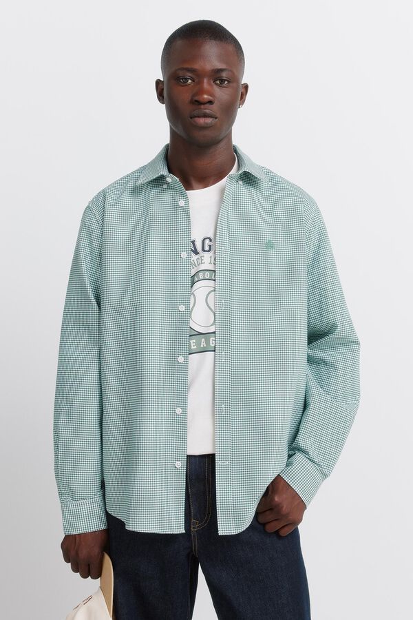 Springfield Camisa oxford vichy sin arrugas verde