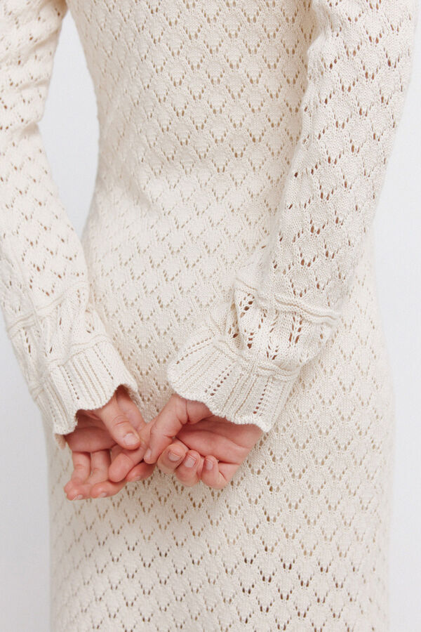 Springfield Vestido midi de tejido pointelle beige