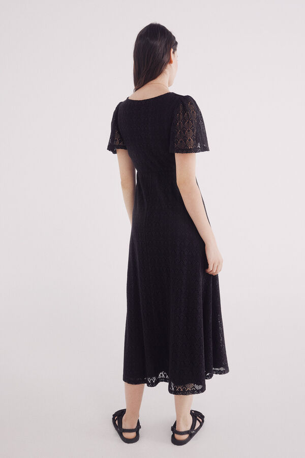 Springfield Vestido midi crochet manga capa negro