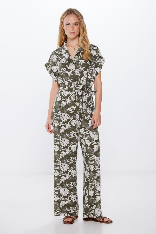 Springfield Jumpsuit camisero estampado kaki oscuro