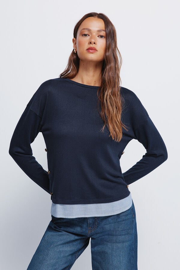 Springfield Playera combinada con botones laterales marino