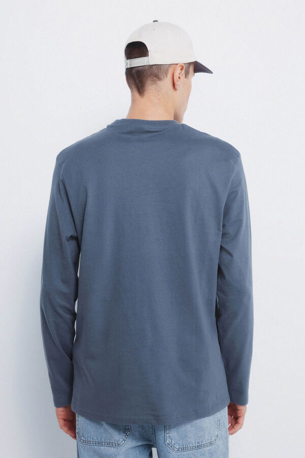 Springfield Playera básica de manga larga con acabado suave. azul tinta