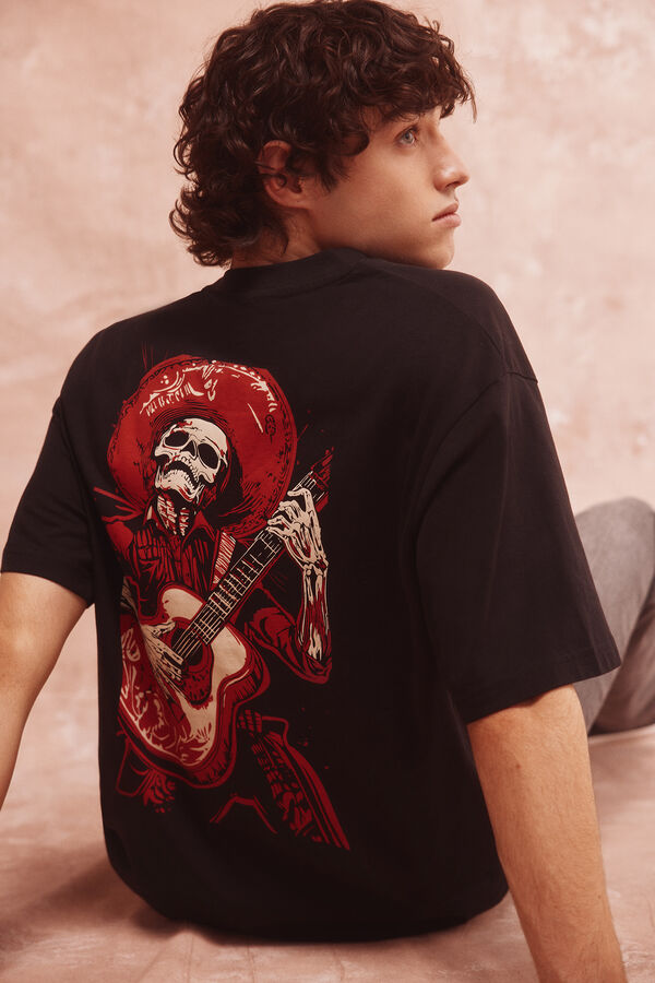 Springfield Playera con guitarra mexicana de calavera negro
