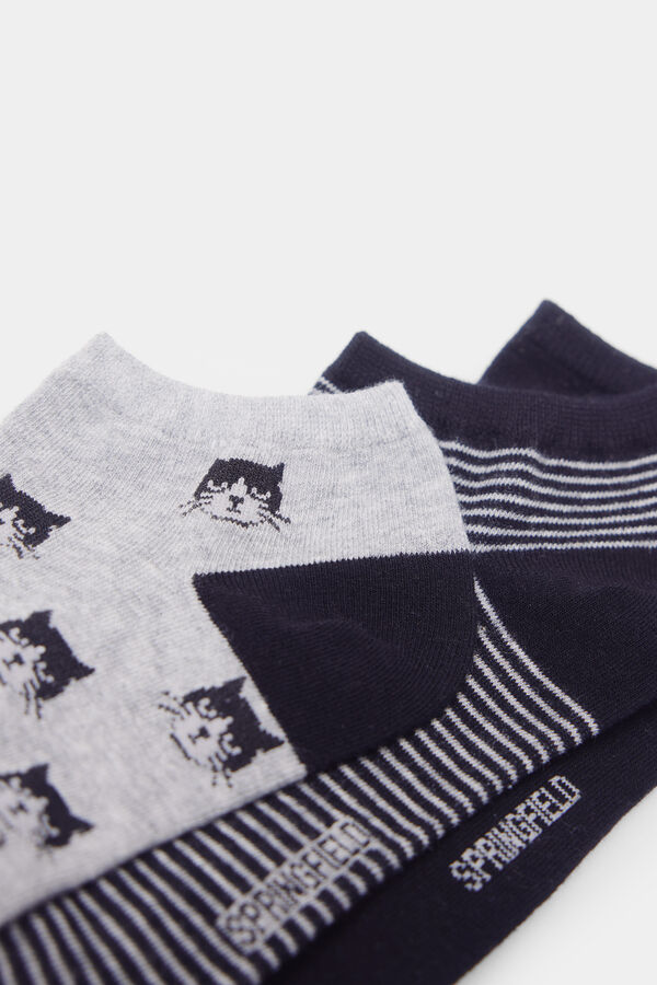 Springfield Pack 3 calcetines tobilleros gatos negro